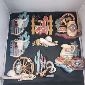 Vintage Burwood Southwest Western Wall Art Plaques Lot (8pcs)